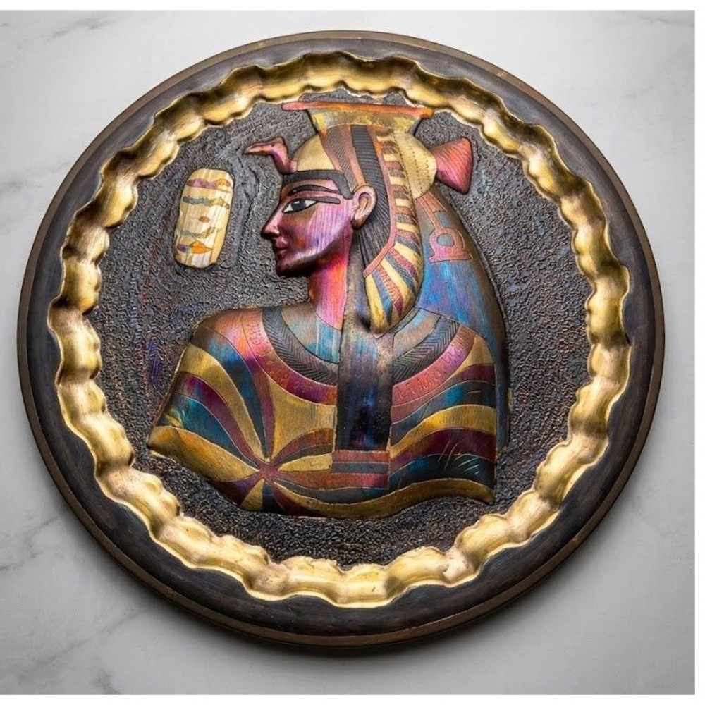 Handmade Egyptian Brass Wall Plate Queen Nefertari Egyptcore 13.5" Decor